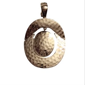 JLC Signed Hammered Silver Tone Statement  Boho Articulated Modern Pendant